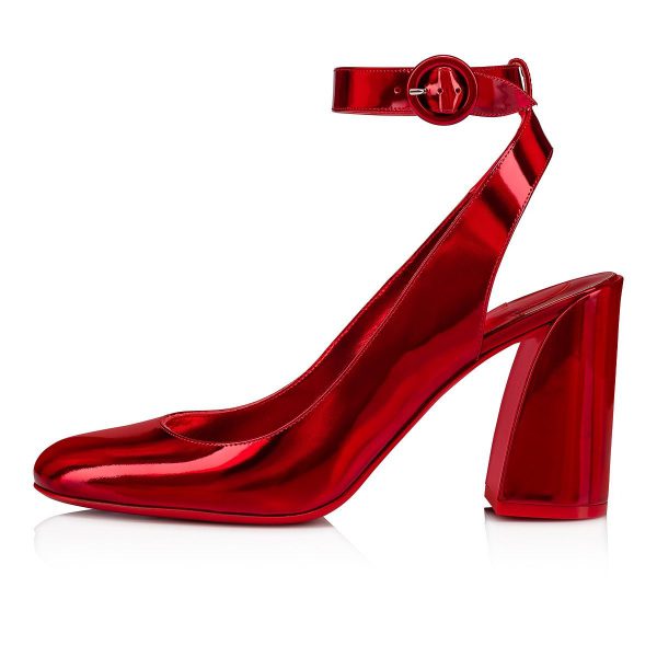 Christian Louboutin Miss Sab Sling Escarpins 85mm Cuir Verni Rouge – Image 3