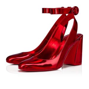 Christian Louboutin Miss Sab Sling Escarpins 85mm Cuir Verni Rouge