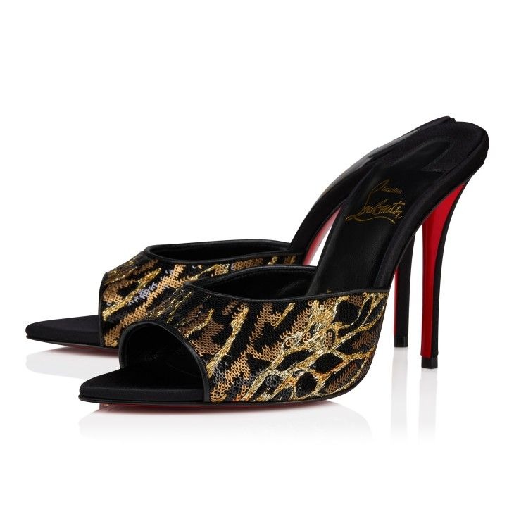 Christian Louboutin Mules Miss Z Ocelot 100 mm en satin crêpe brodé multicolore