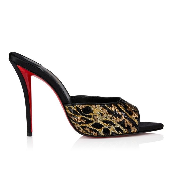 Christian Louboutin Mules Miss Z Ocelot 100 mm en satin crêpe brodé multicolore – Image 3