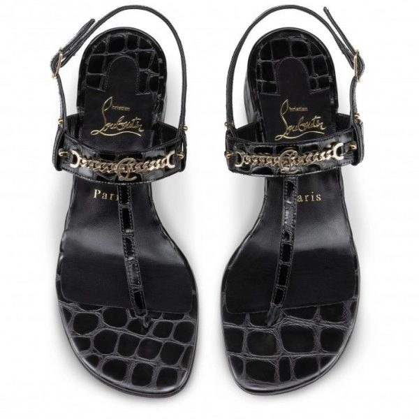 Christian Louboutin MJ Thong 25 mm Mules Cuir de Veau Gaufré Alligator Noir