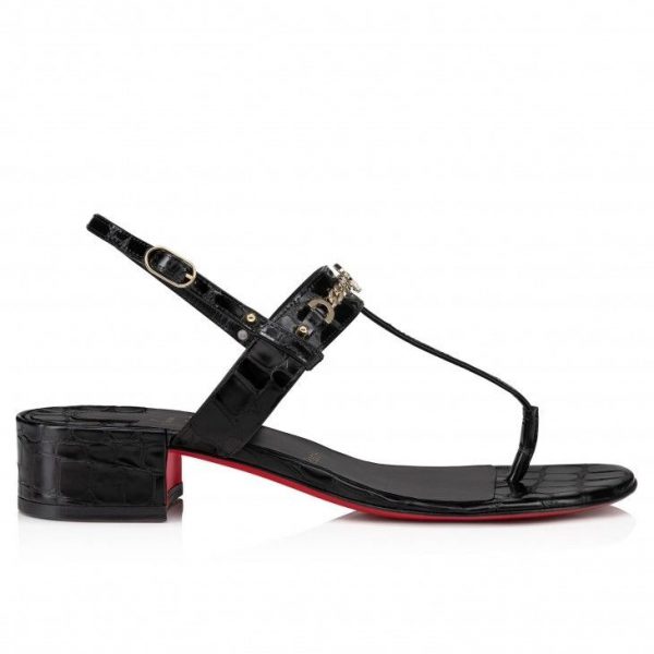Christian Louboutin MJ Thong 25 mm Mules Cuir de Veau Gaufré Alligator Noir – Image 2