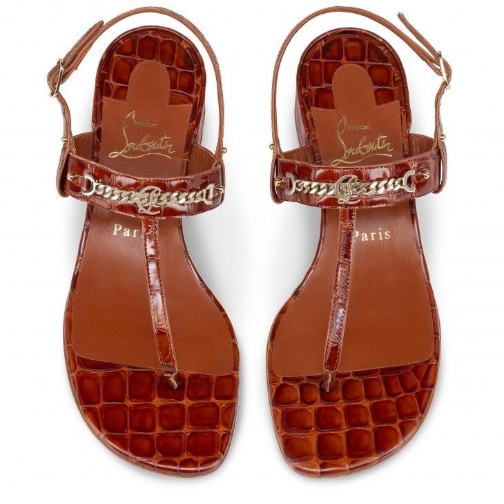 Christian Louboutin Mj Thong 25 Mm Mules en Cuir Calf Embossé Alligator Acajou – Image 4