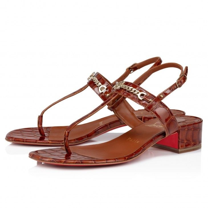 Christian Louboutin Mj Thong 25 Mm Mules en Cuir Calf Embossé Alligator Acajou