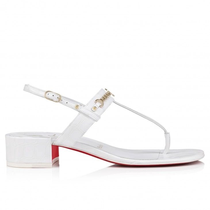 Mules Christian Louboutin MJ Thong 25 mm en cuir de veau embossé alligator - Blanc – Image 2