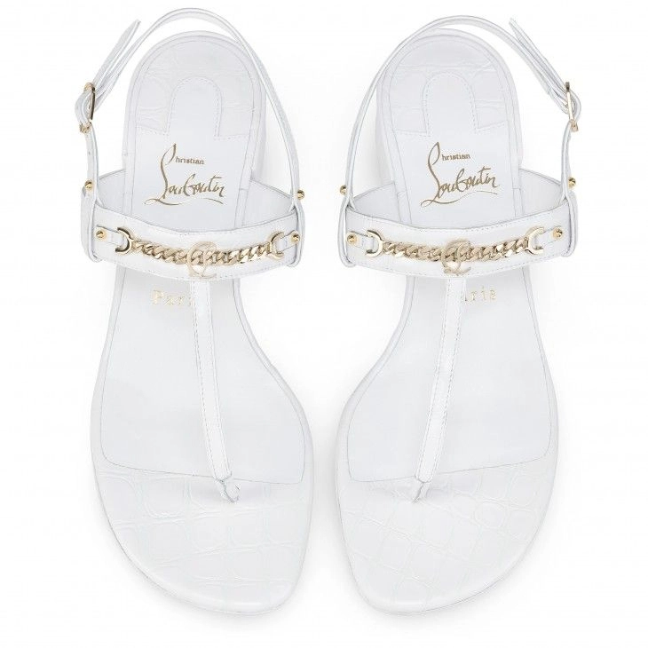 Mules Christian Louboutin MJ Thong 25 mm en cuir de veau embossé alligator - Blanc – Image 4