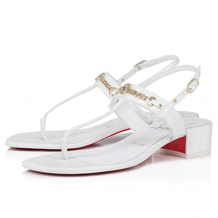 Mules Christian Louboutin MJ Thong 25 mm en cuir de veau embossé alligator - Blanc