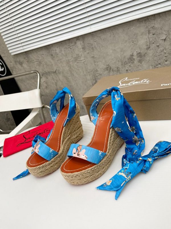 Christian Louboutin Monica Du Desert 110mm Espadrilles Compensées Satin Bleu