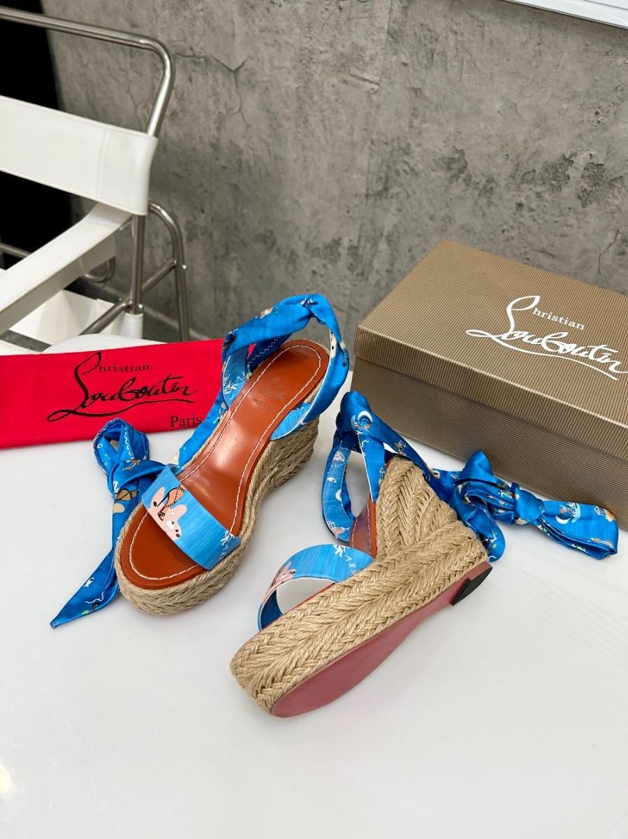 Christian Louboutin Monica Du Desert 110mm Espadrilles Compensées Satin Bleu – Image 3