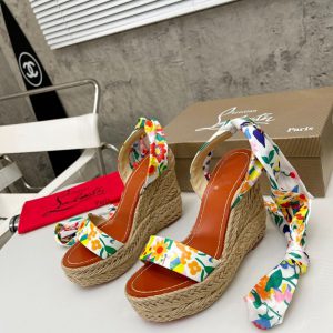 Christian Louboutin Monica Du Desert 110mm Espadrilles Compensées Satin Floral