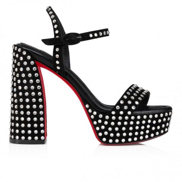 Christian Louboutin Movida Jane Sandal Strass Boum 130 mm sandales veau velours et strass Boom noir – Image 2