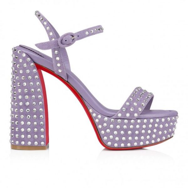 Christian Louboutin Movida Jane Sandal Strass Boum 130 mm sandales veau velours et strass Boom parme – Image 2