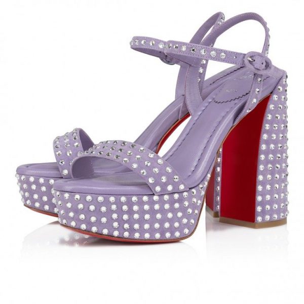 Christian Louboutin Movida Jane Sandal Strass Boum 130 mm sandales veau velours et strass Boom parme