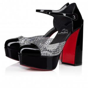 Christian Louboutin Movida MJ Strass sandales 130 mm en cuir de veau verni et PVC noirs