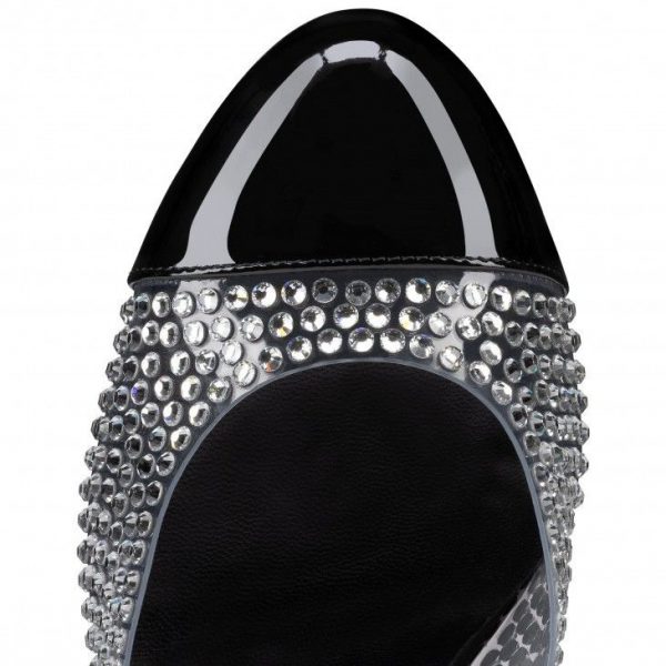 Christian Louboutin Movida MJ Strass sandales 130 mm en cuir de veau verni et PVC noirs – Image 4