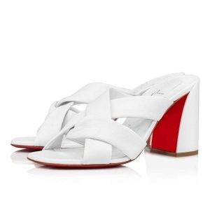 Christian Louboutin Mules Dispo Cllub 85 mm Bianco/lin cuir nappa bianco