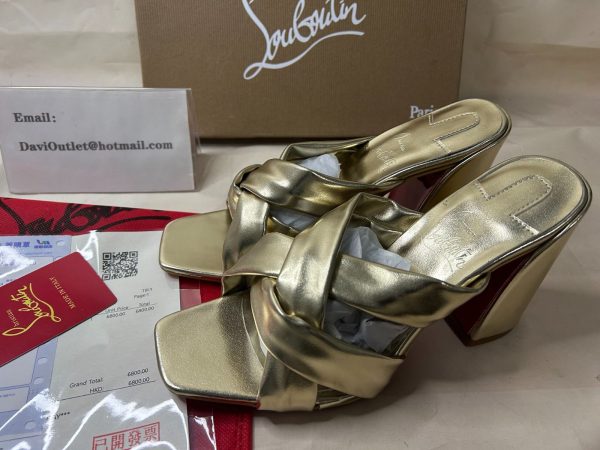 Christian Louboutin Mules Dispo Cllub 85 mm Sahara/lin Platine Nappa – Image 5