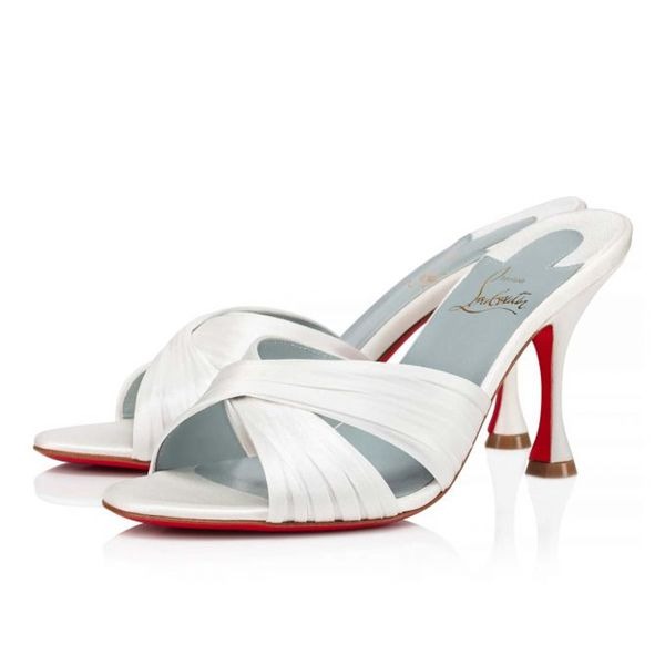 Christian Louboutin Mules Nicol Is Back 85 mm Off White/lining Blue Satin