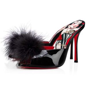 Christian Louboutin Mules Pin Up 100 mm Noir/lin Porpora-multi Vernis