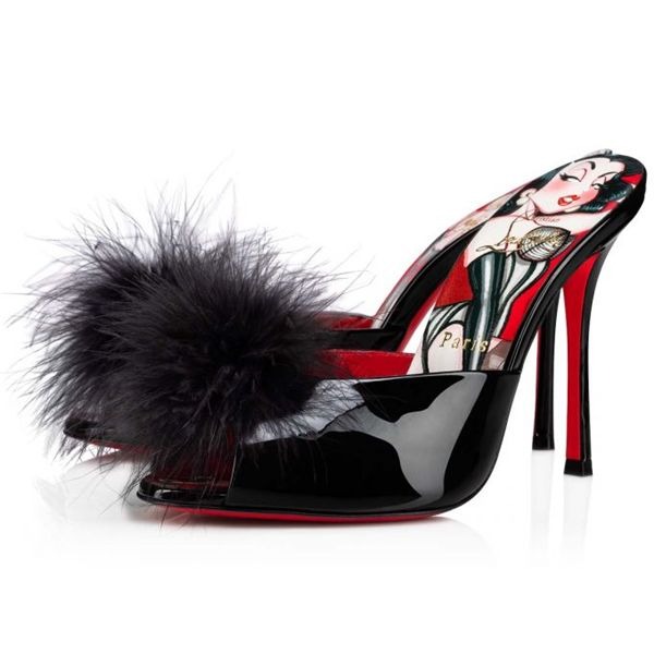 Christian Louboutin Mules Pin Up 100 mm Noir/lin Porpora-multi Vernis