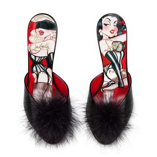 Christian Louboutin Mules Pin Up 100 mm Noir/lin Porpora-multi Vernis – Image 2