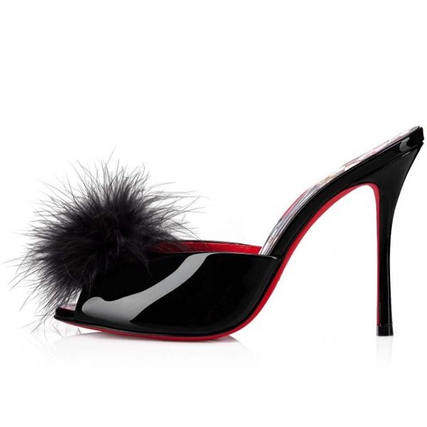 Christian Louboutin Mules Pin Up 100 mm Noir/lin Porpora-multi Vernis – Image 4