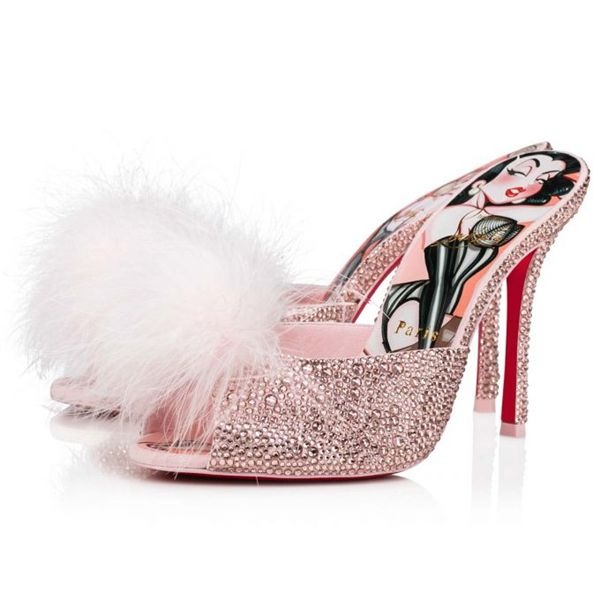 Christian Louboutin Mules Pin Up Strass 100 mm Poupee/vint Rose/lin Poupee-mu Daim