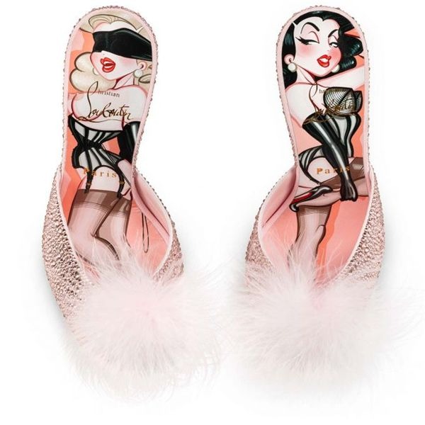 Christian Louboutin Mules Pin Up Strass 100 mm Poupee/vint Rose/lin Poupee-mu Daim – Image 2