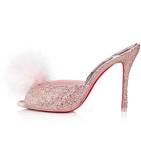 Christian Louboutin Mules Pin Up Strass 100 mm Poupee/vint Rose/lin Poupee-mu Daim – Image 3