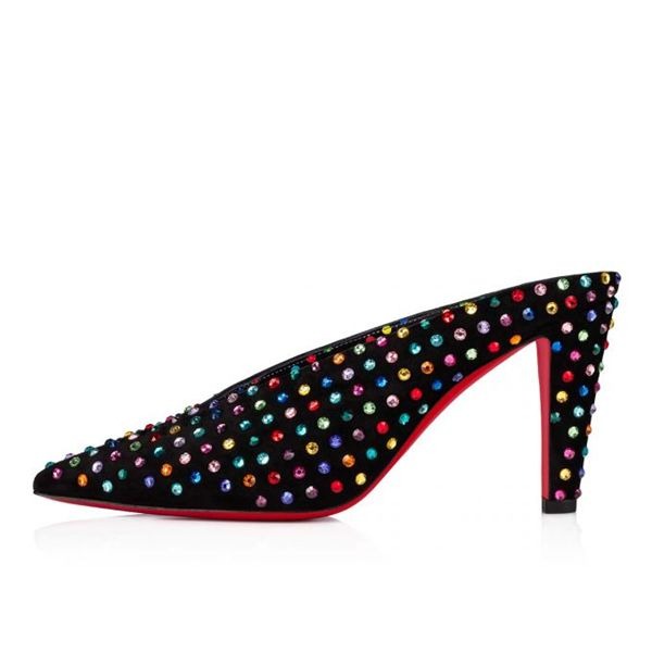 Christian Louboutin Mules Veryvee Strass Boum 85 mm Bk/mix Multi/lin Bk-multi Daim Cuir – Image 2