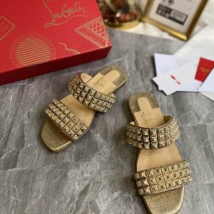 Christian Louboutin Myriadiam Sandales Plates à Bride Liège Métallique Or