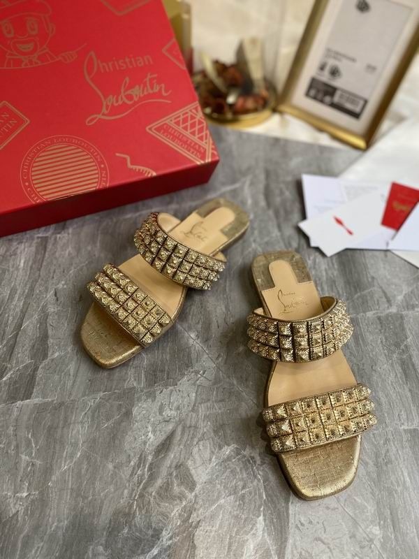 Christian Louboutin Myriadiam Sandales Plates à Bride Liège Métallique Or