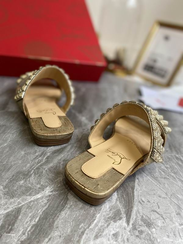 Christian Louboutin Myriadiam Sandales Plates à Bride Liège Métallique Or – Image 4