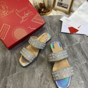 Christian Louboutin Myriadiam Sandales Plates à Bride Liège Métallique Argent