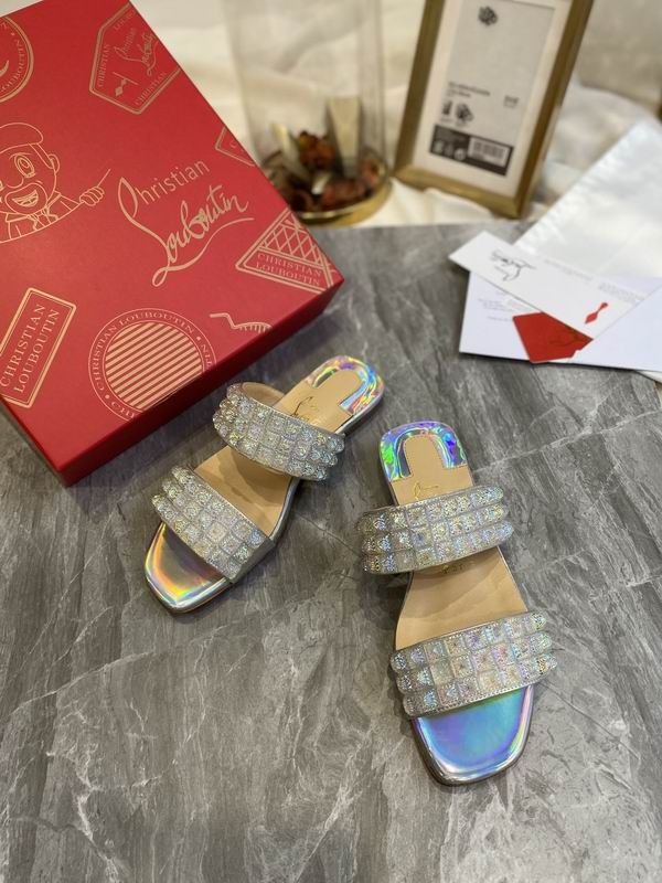 Christian Louboutin Myriadiam Sandales Plates à Bride Liège Métallique Argent