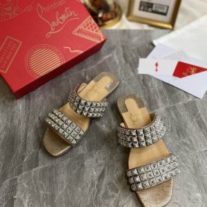 Christian Louboutin Myriadiam Sandales Plates à Bride Argent Métallique et Liège