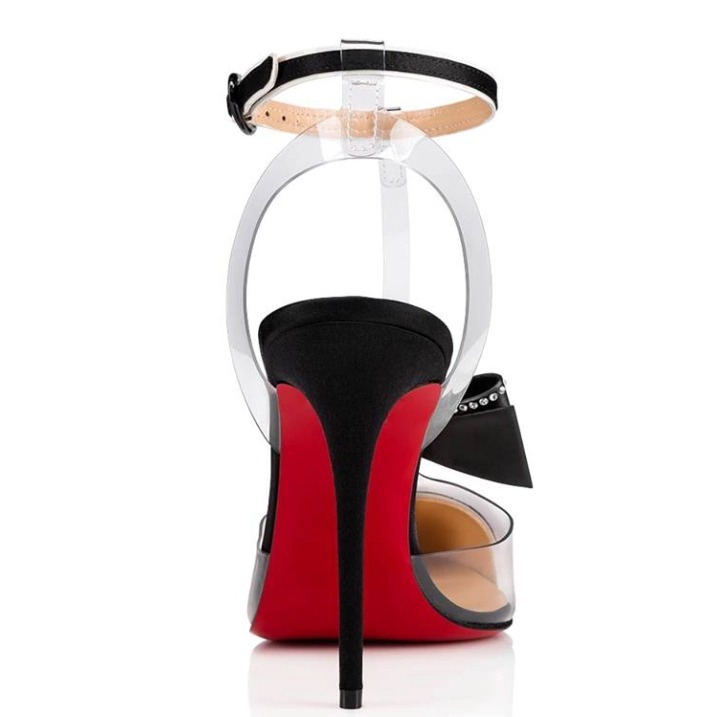 Christian Louboutin Naked Bow 100mm Sandales en PVC et Satin Noir – Image 3