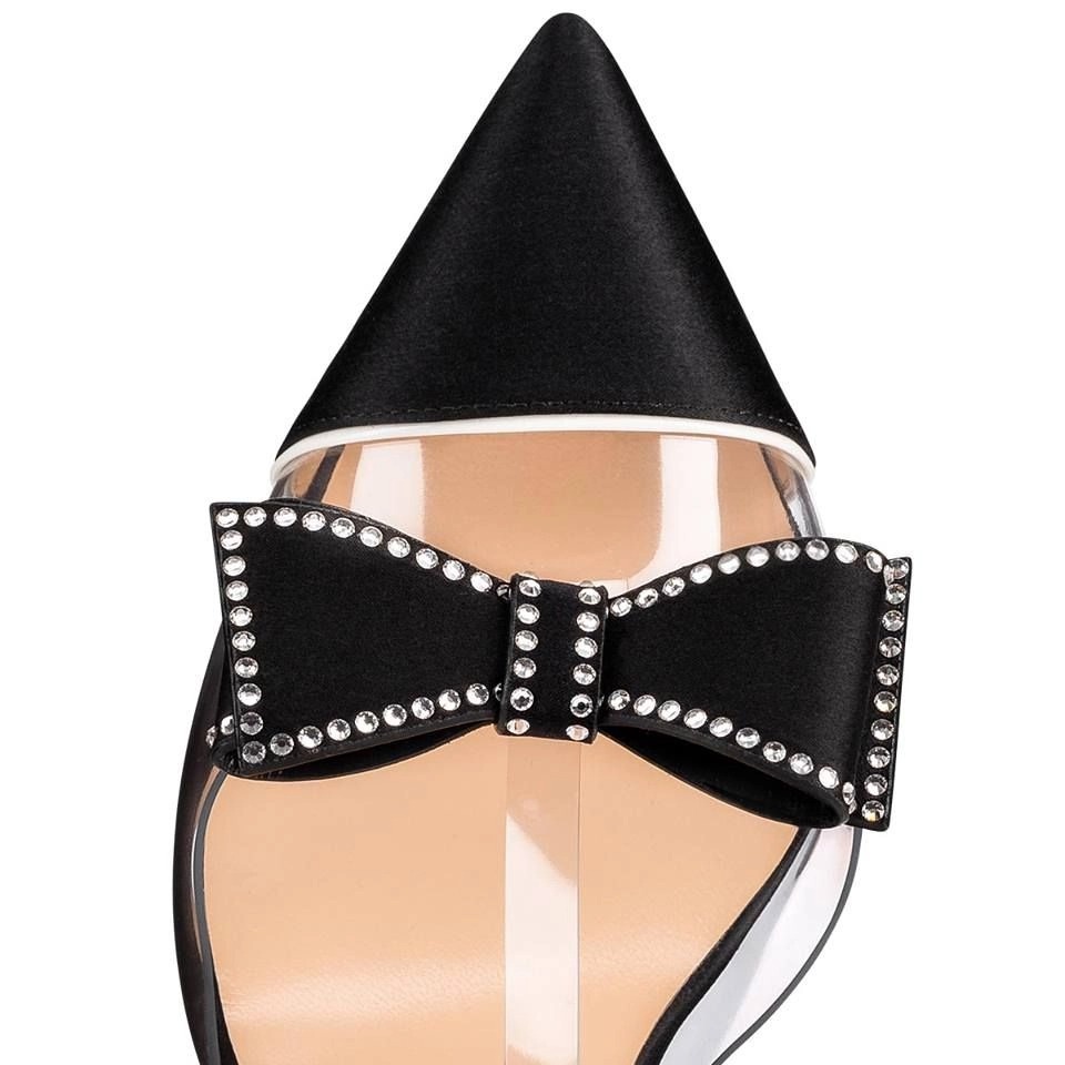 Christian Louboutin Naked Bow 100mm Sandales en PVC et Satin Noir – Image 4
