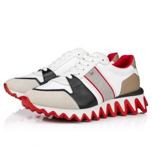 Christian Louboutin Nastroshark Baskets Femme en Toile Olona et Cuir de Veau Blanc
