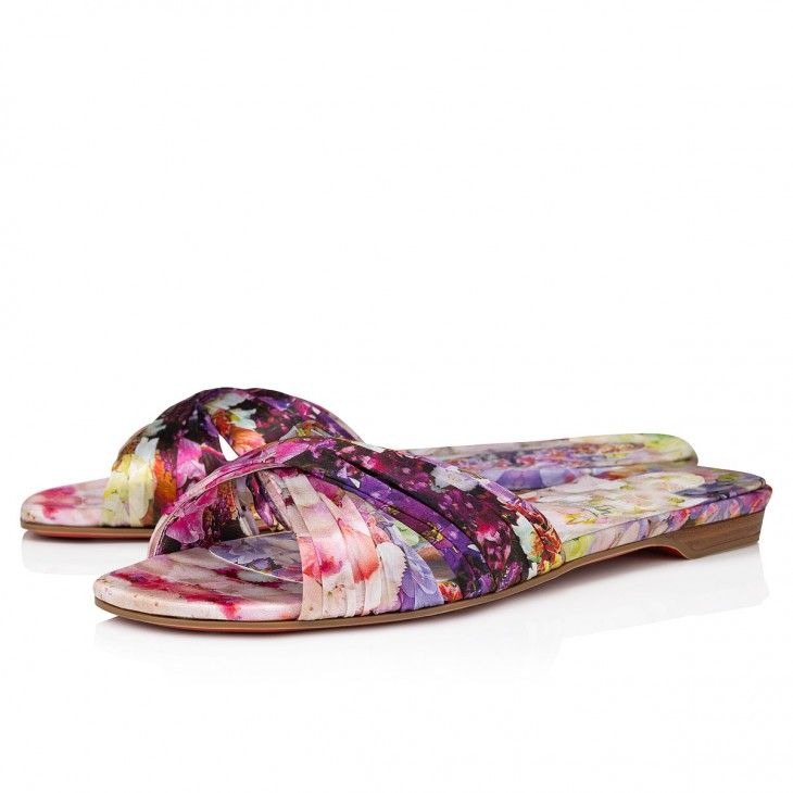 Christian Louboutin Nicol Is Back Mules Satin Crêpe Imprimé Fleuri Multicolore