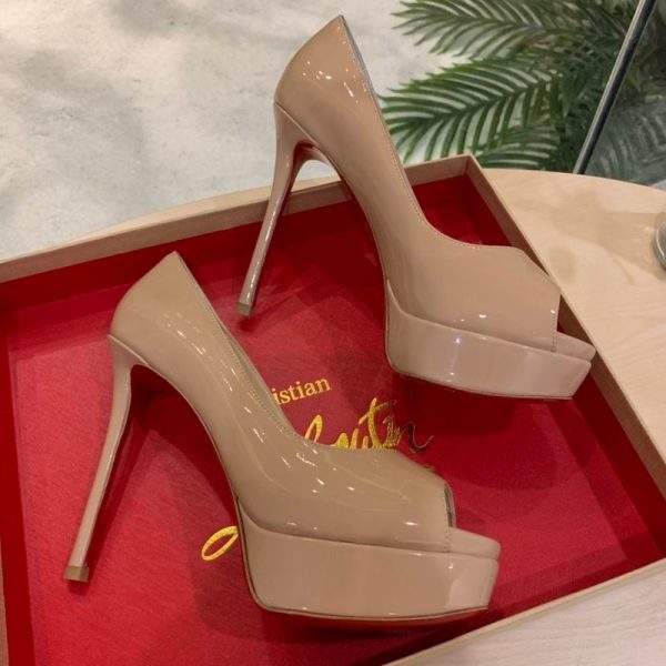 Christian Louboutin Fetish Peep Nude 130mm Escarpins Cuir Verni – Image 2