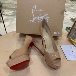 Christian Louboutin Fetish Peep Nude 130mm Escarpins Cuir Verni