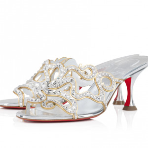 Christian Louboutin Octomule Strass Sandales 70mm Daim Métallique et Cuir Specchio Argent