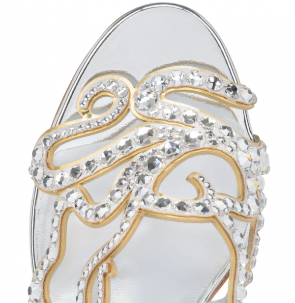 Christian Louboutin Octomule Strass Sandales 70mm Daim Métallique et Cuir Specchio Argent – Image 2