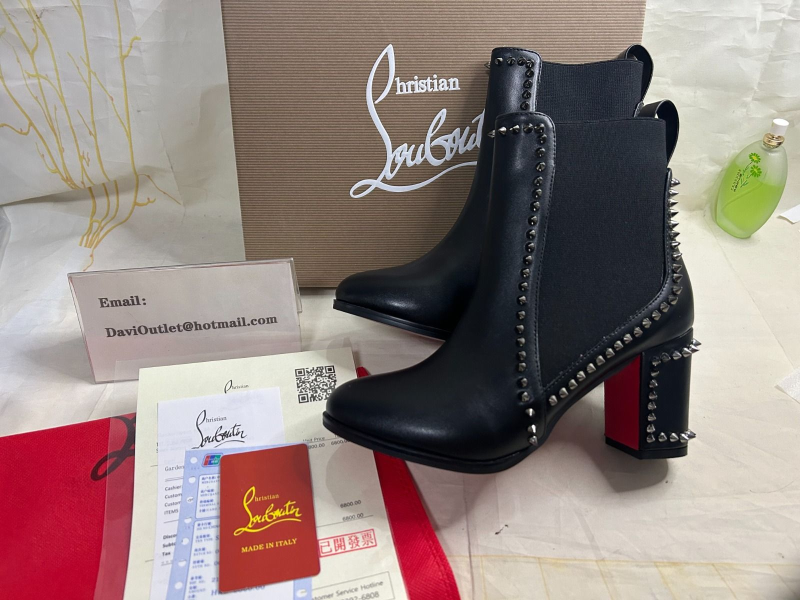 Christian Louboutin Out Line Bottines Cloutées Hautes 70mm Cuir de Veau Noir – Image 3