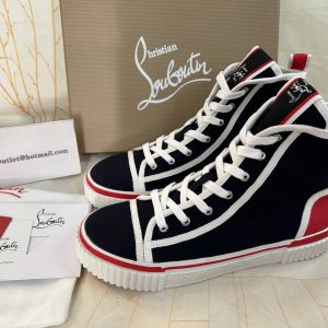 Christian Louboutin Pedro Baskets Femme en Toile Noire