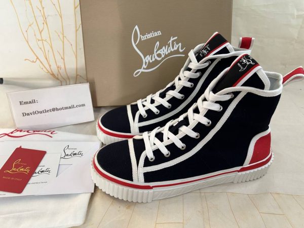 Christian Louboutin Pedro Baskets Femme en Toile Noire