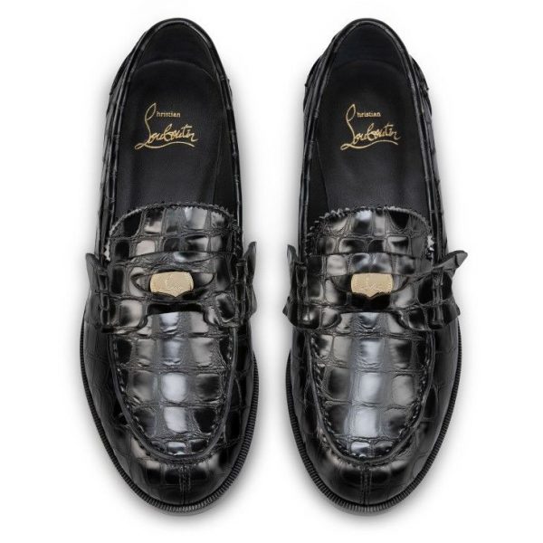 Christian Louboutin Mocassins Penny en cuir de veau embossé alligator noir – Image 4