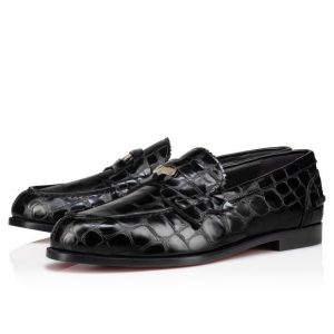 Christian Louboutin Mocassins Penny en cuir de veau embossé alligator noir