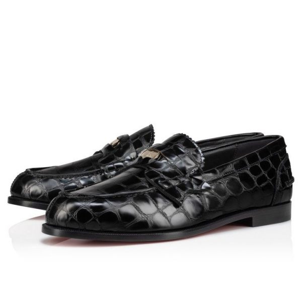 Christian Louboutin Mocassins Penny en cuir de veau embossé alligator noir